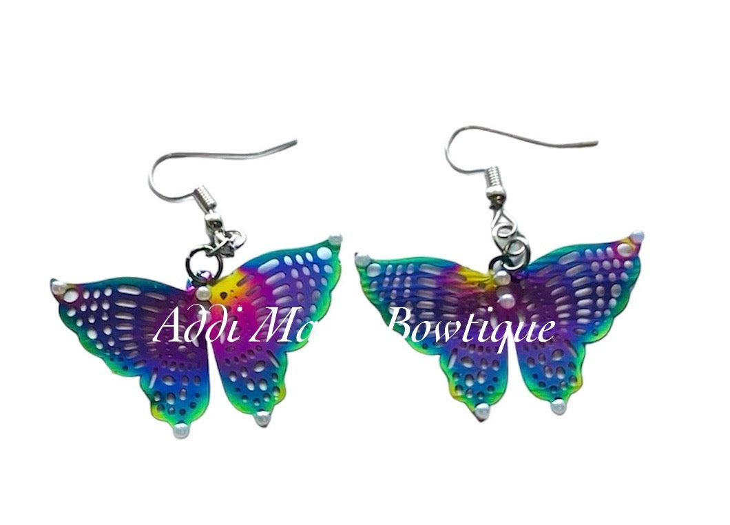 Butterfly Iridescent Rainbow Metallic Dangle Earrings