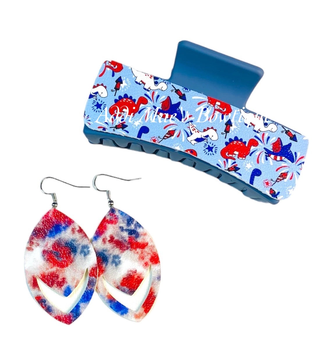 Patriotic Dinosaurs M/L Claw Clip Earring Set