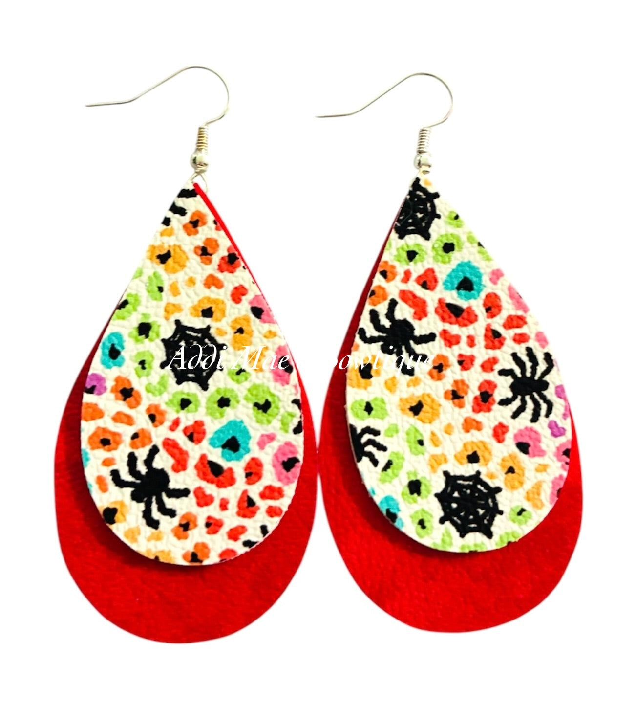Neon Spider Web Halloween Stacked Tear Drop Dangle Earrings