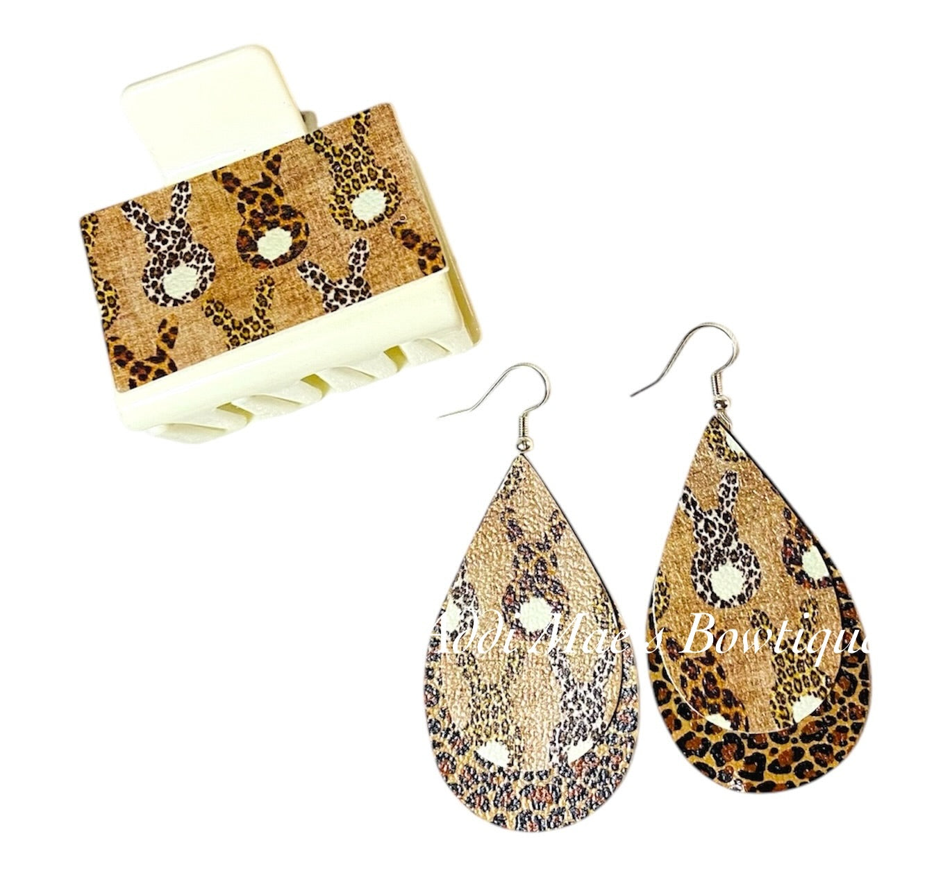Leopard Bunny Small Claw Clip Earring Set