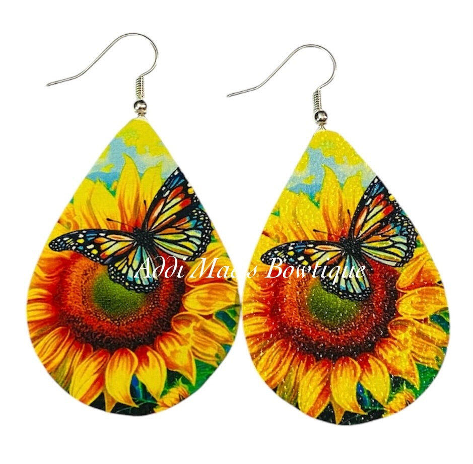 Sunflower Butterfly Dangle Earrings