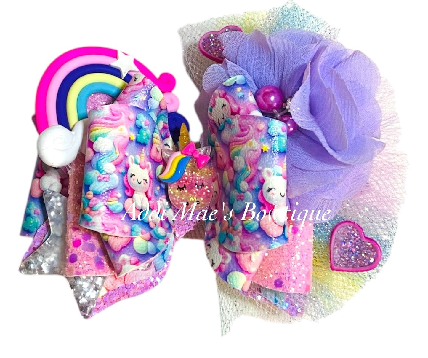Fluffy Pastel Rainbow Unicorn Bow