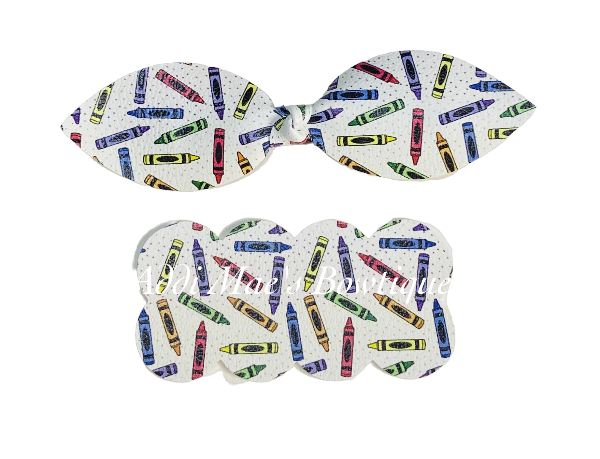 Crayons Back To School Top Knot Clip & 3” Snap Clip Set