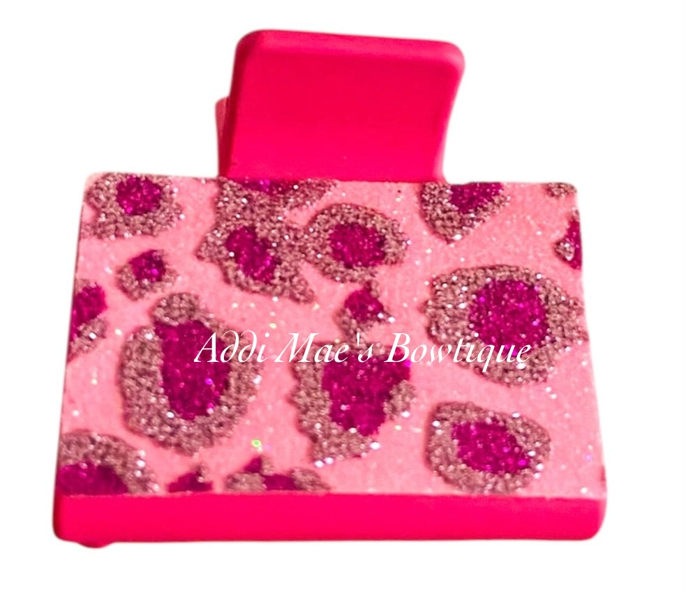 Pink Cheetah Print Glitter Small Claw Clip