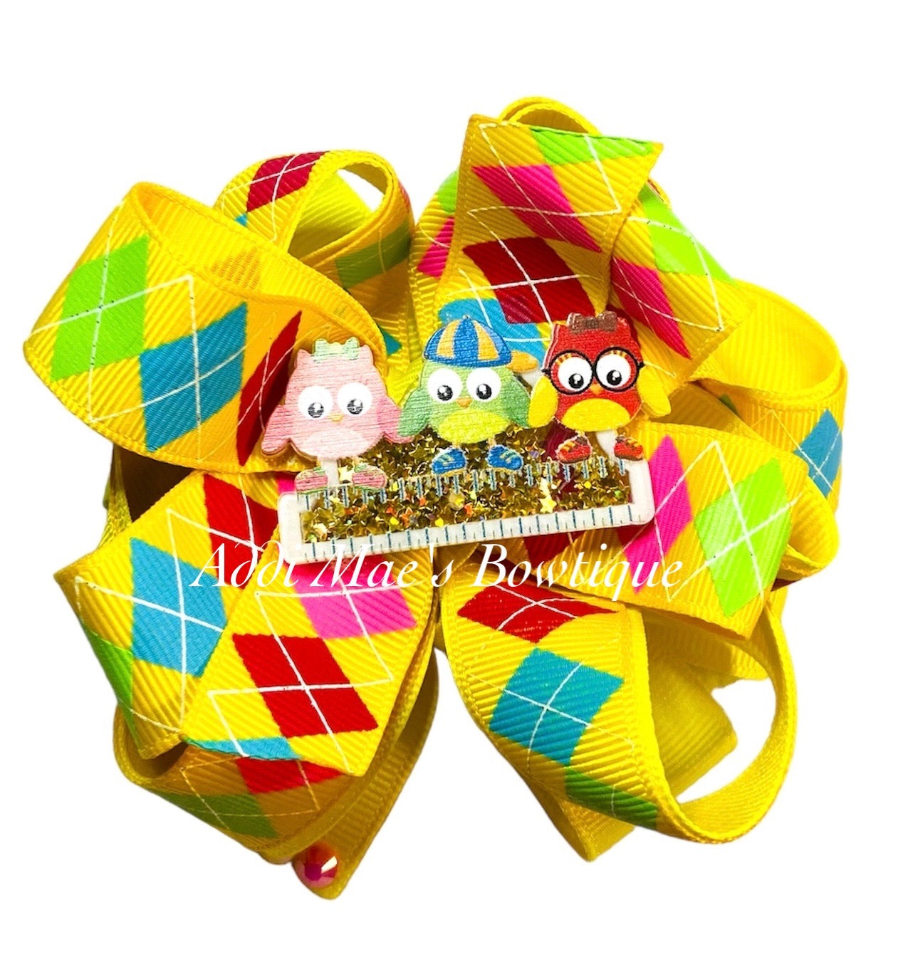 School Owls Argyle Ribbon Bow