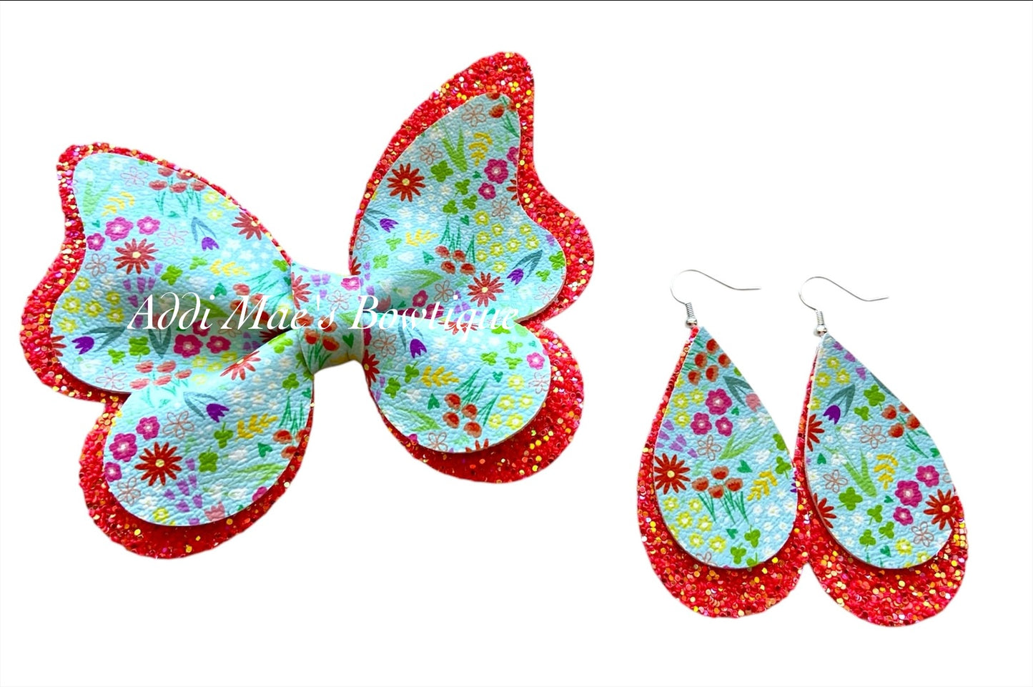 Busy Wildflowers Butterfly Bow & Earring Set