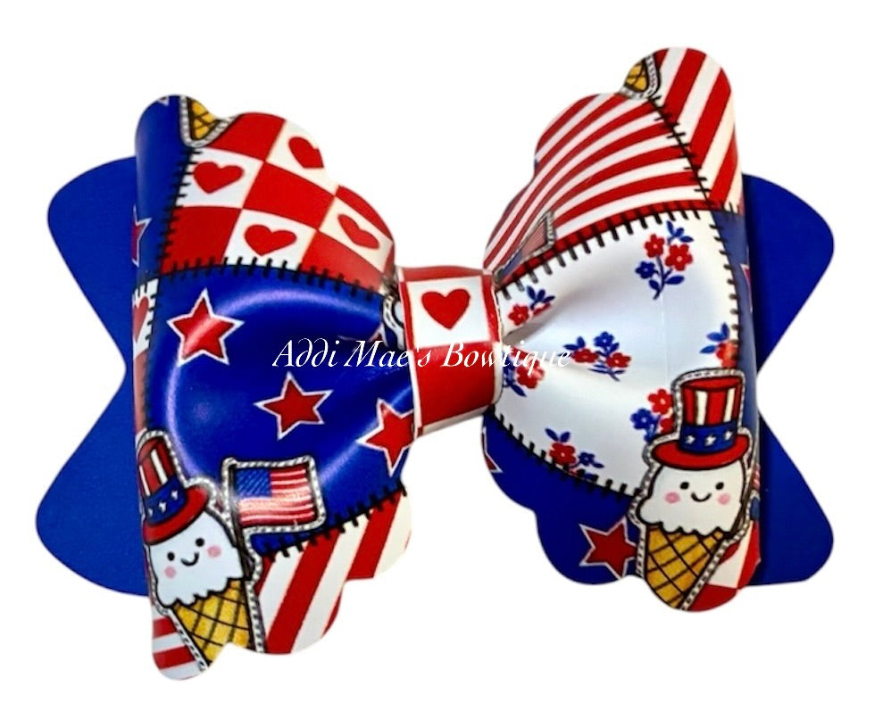 Patriotic Patchwork Ice Cream Bow