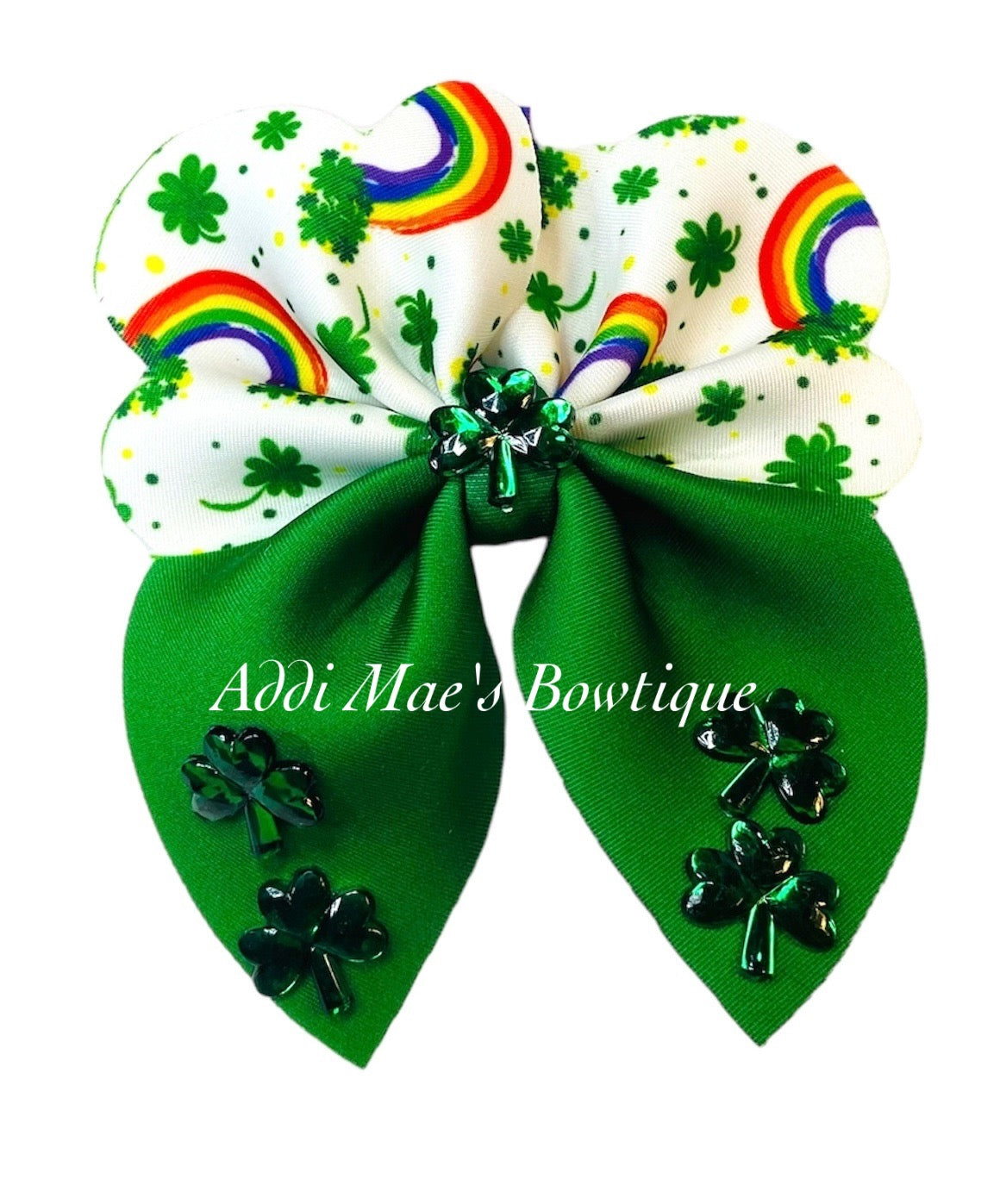 Rainbow Clovers Bubble Neoprene Fabric Sailor Hair Bow