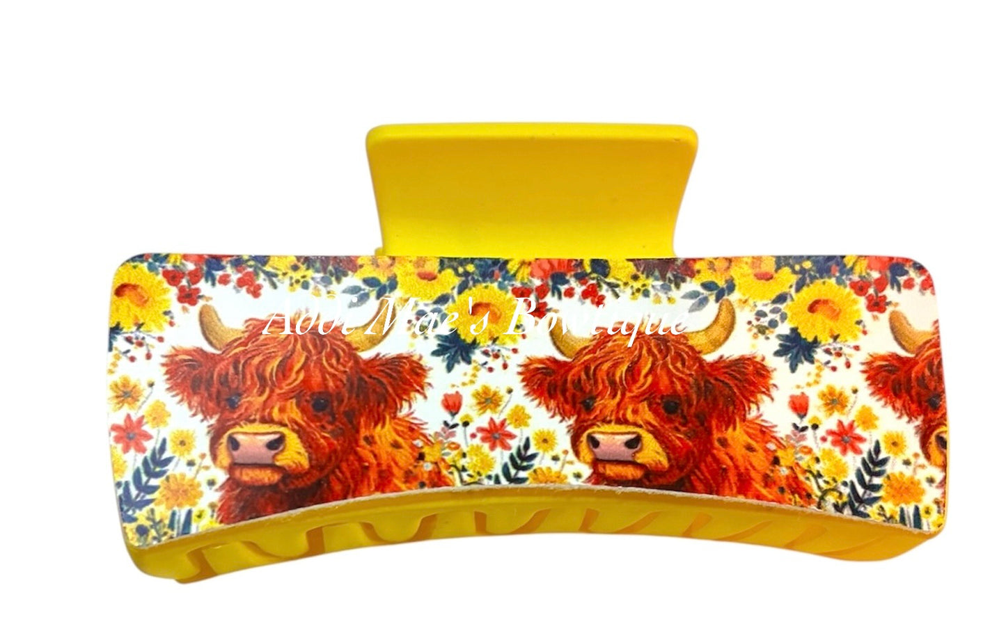 Floral Highland Cow XL Claw Clip