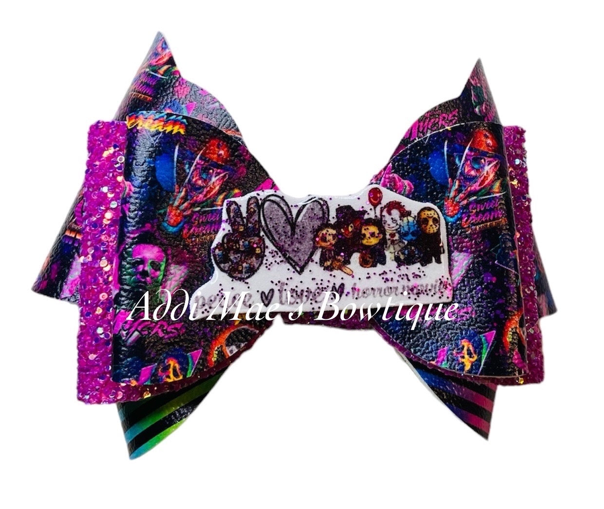 Neon Scary Movie Bad Guys Halloween Bow