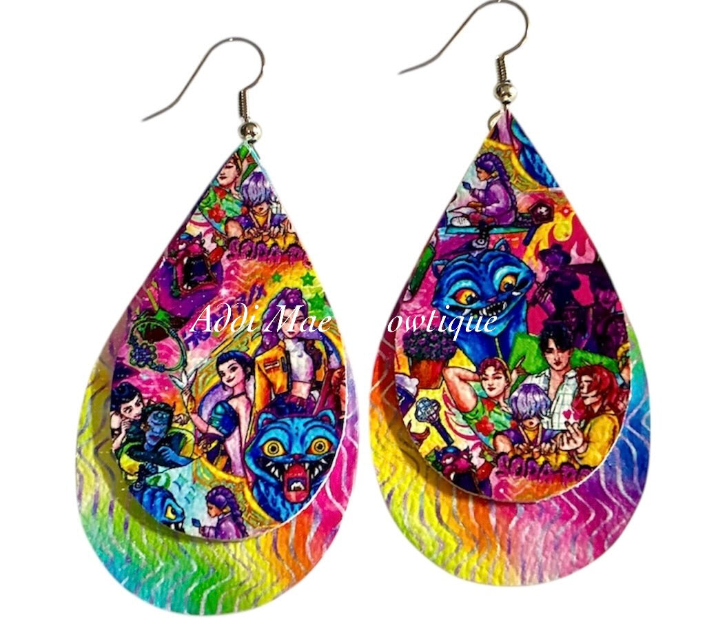 K Pop Demon Hunters Stacked Tear Drop Dangle Earrings