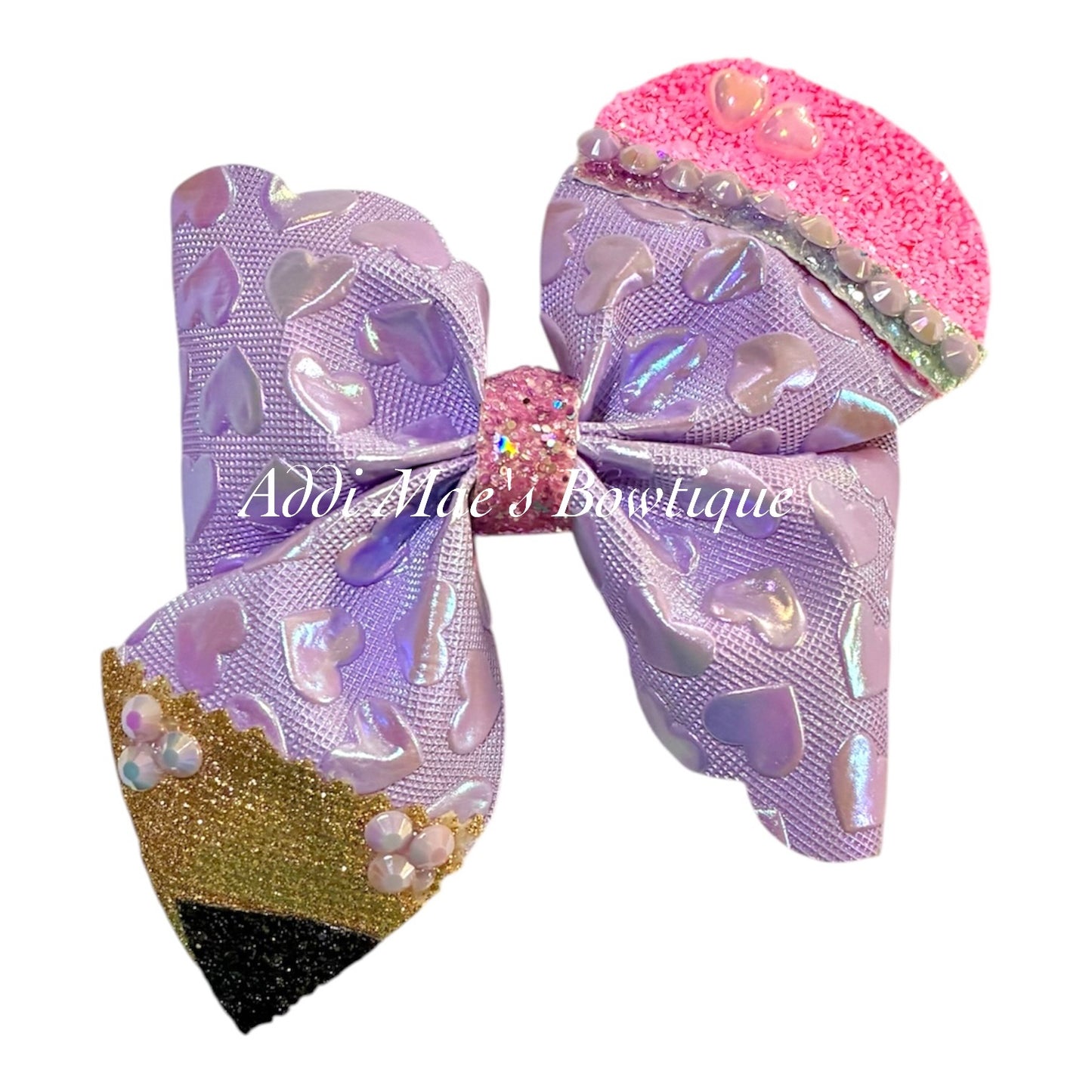 Holographic Hearts Back To School Pencil Bow