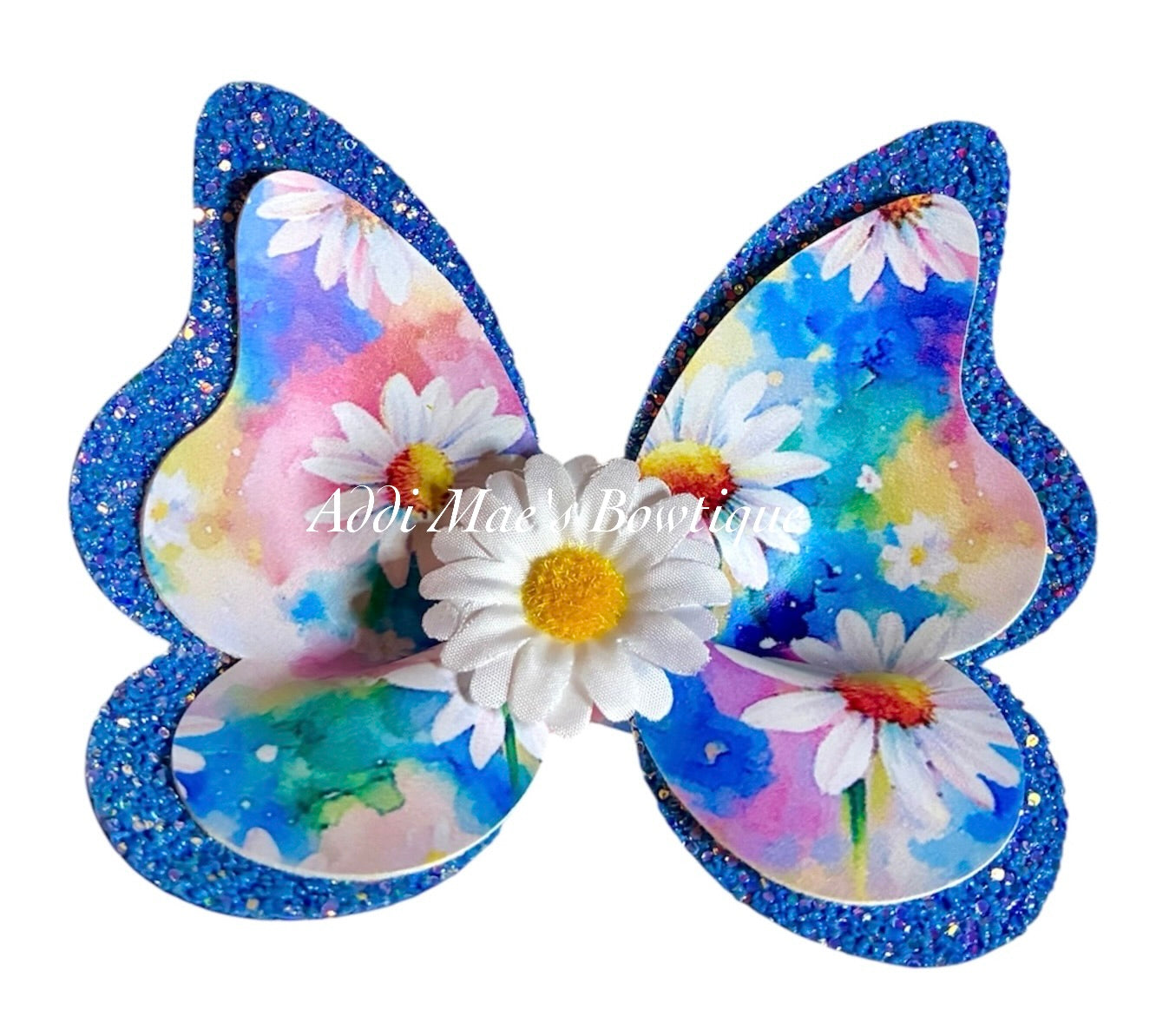 Watercolor Daisy Butterfly Bow