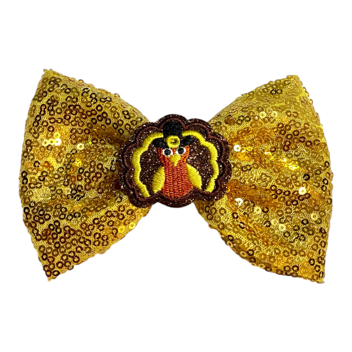 Gobble Turkey Thanksgiving Fall Sequin Bow