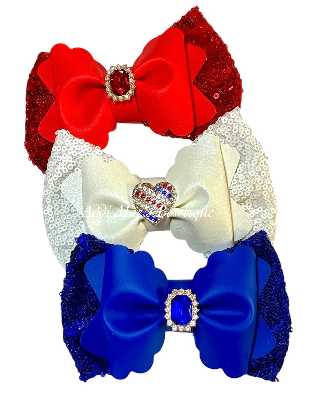 Red White Blue Sequin Bow Set
