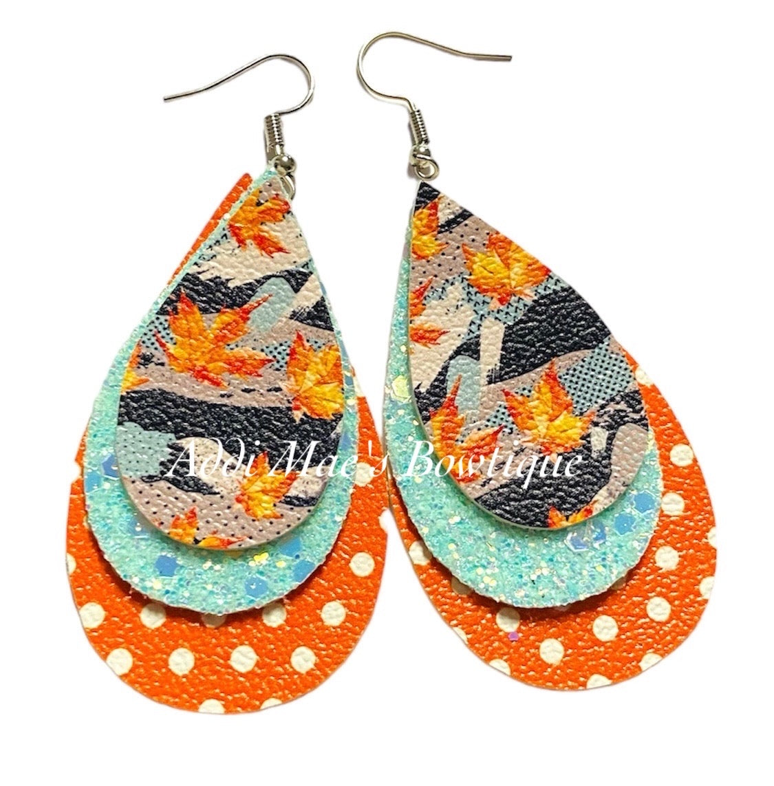 Fall Leaves Stacked Tear Drop Dangle Earrings