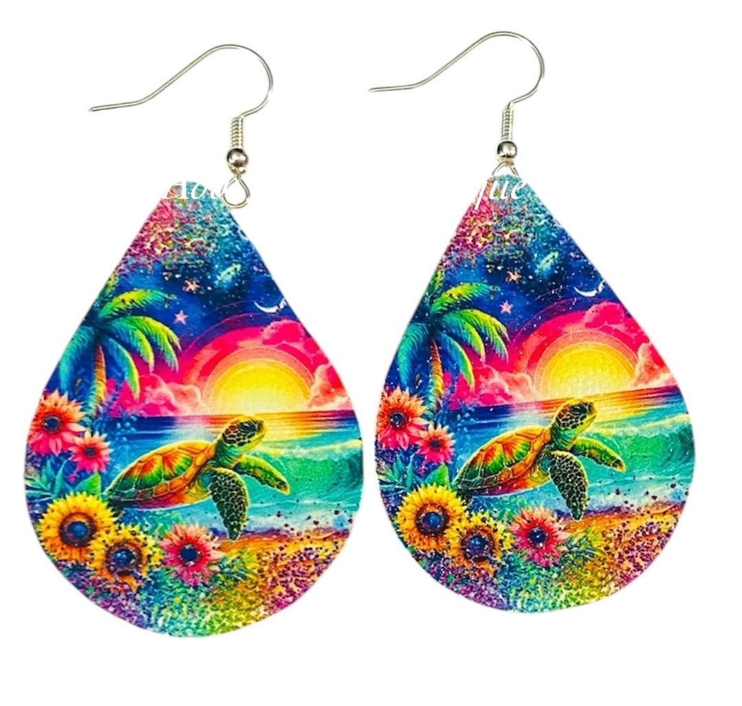 Bright Sea Turtle Dangle Earrings