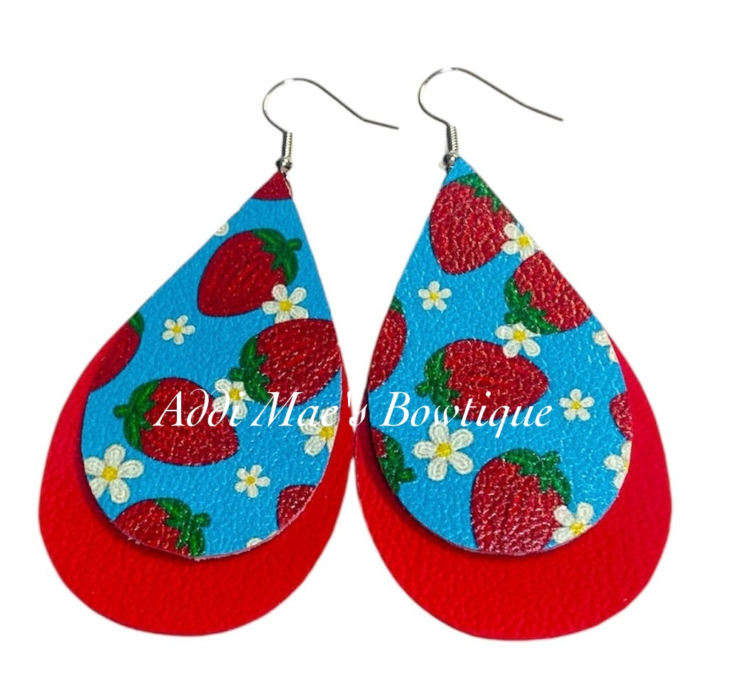 Strawberries Stacked Tear Drop Earrings