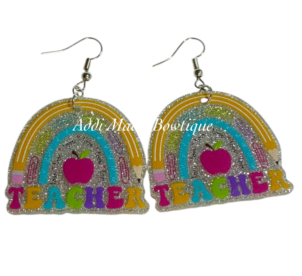 Teacher Rainbow Acrylic Dangle Earrings