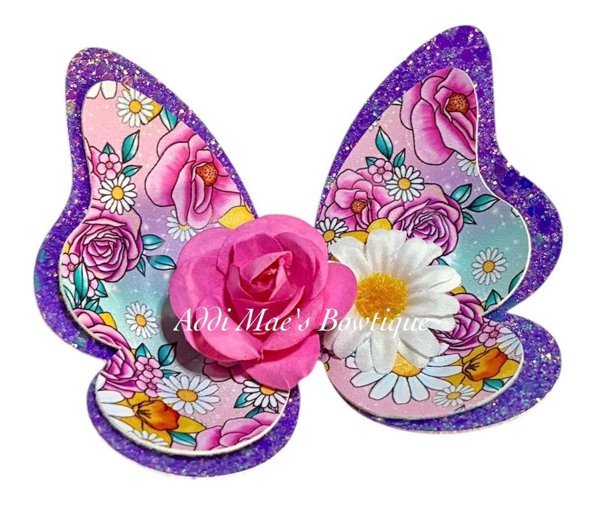 Daisies and Roses Butterfly Bow