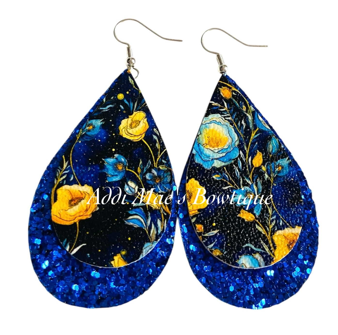 Starry Night Flowers Stacked Tear Drop Dangle Earrings
