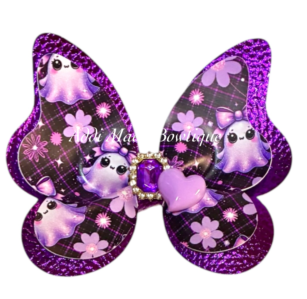 Purple Ghosts Halloween Butterfly Bow