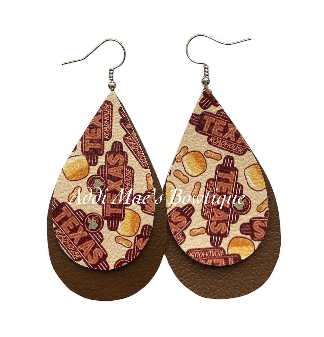 Steakhouse Restaurant Stacked Tear Drop Dangle Earrings