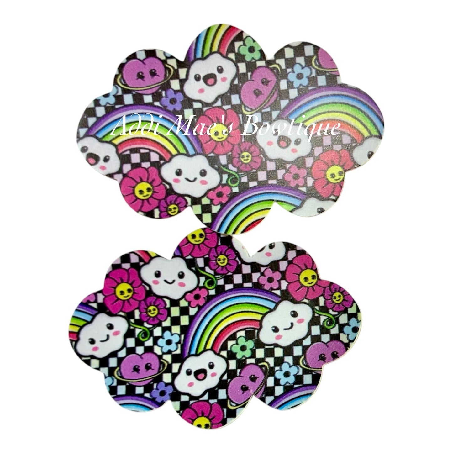 Checkered Rainbow Smiles Snap Clip Set