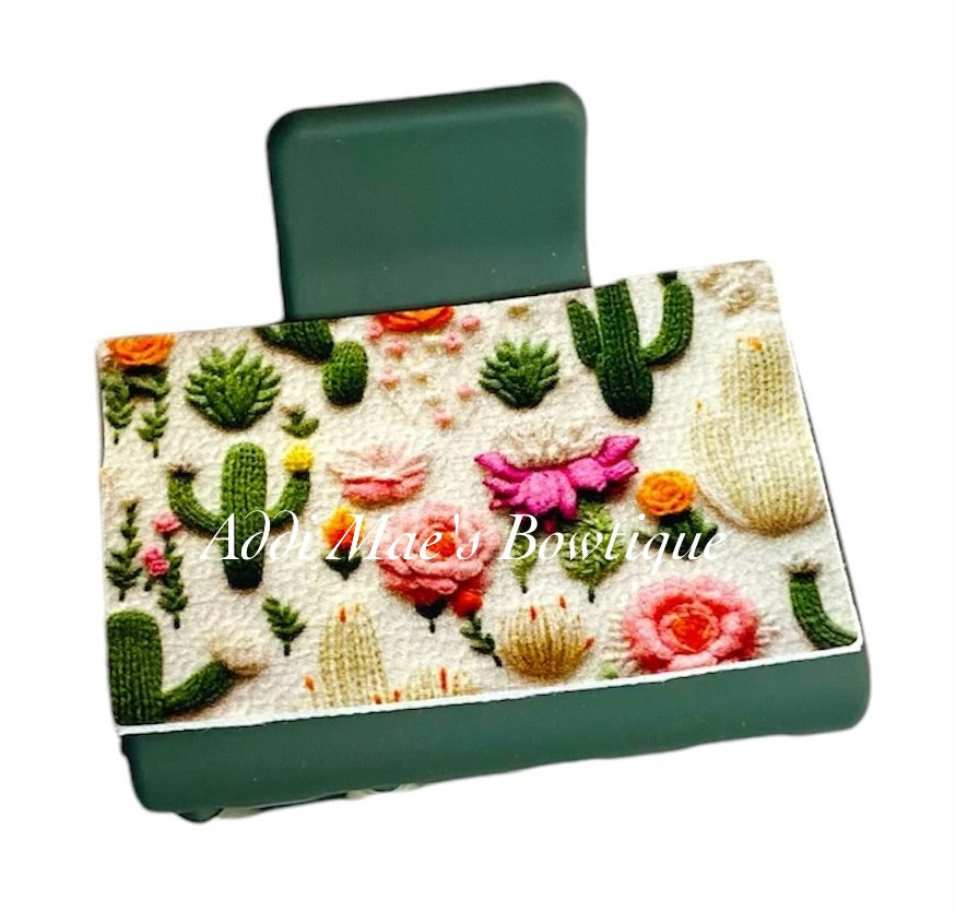 Floral Cactus Small Claw Clip