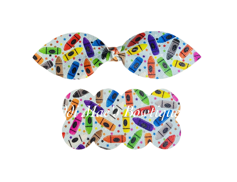 Crayons Back To School Top Knot Clip & 3” Snap Clip Set