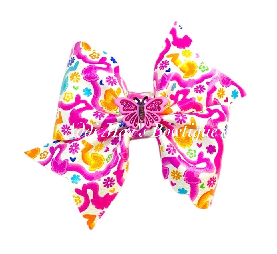 Pink Groovy Butterflies Bow