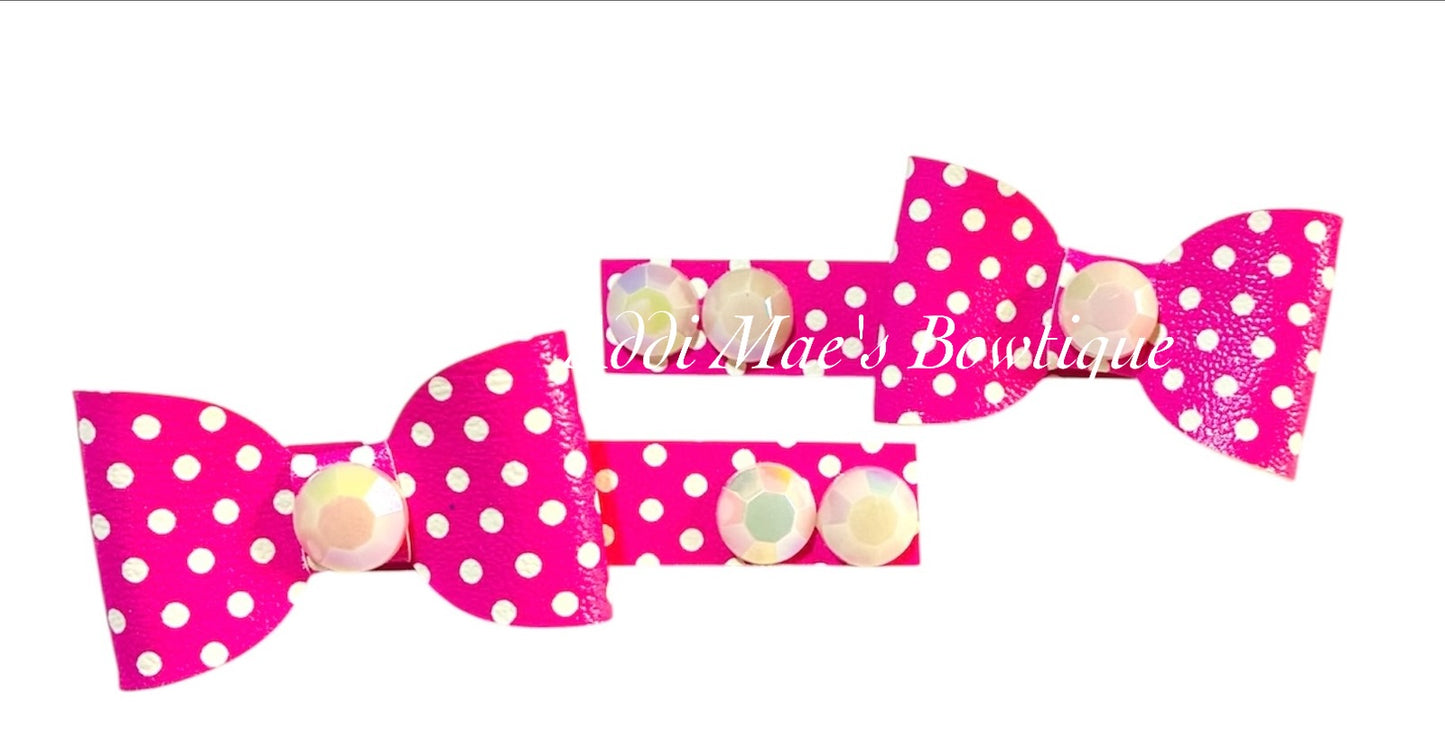 Pink Polka Dot Mini Bow Alligator Clip Set
