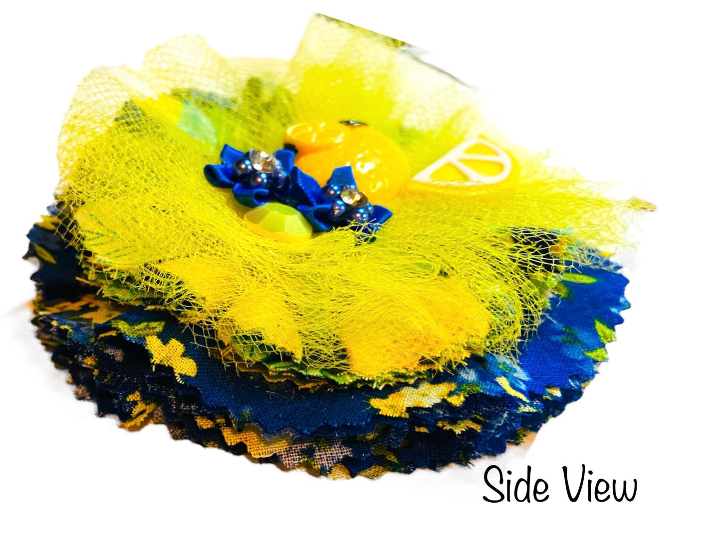 Lemons Frayed Cotton Fabric Flower Hair Bow
