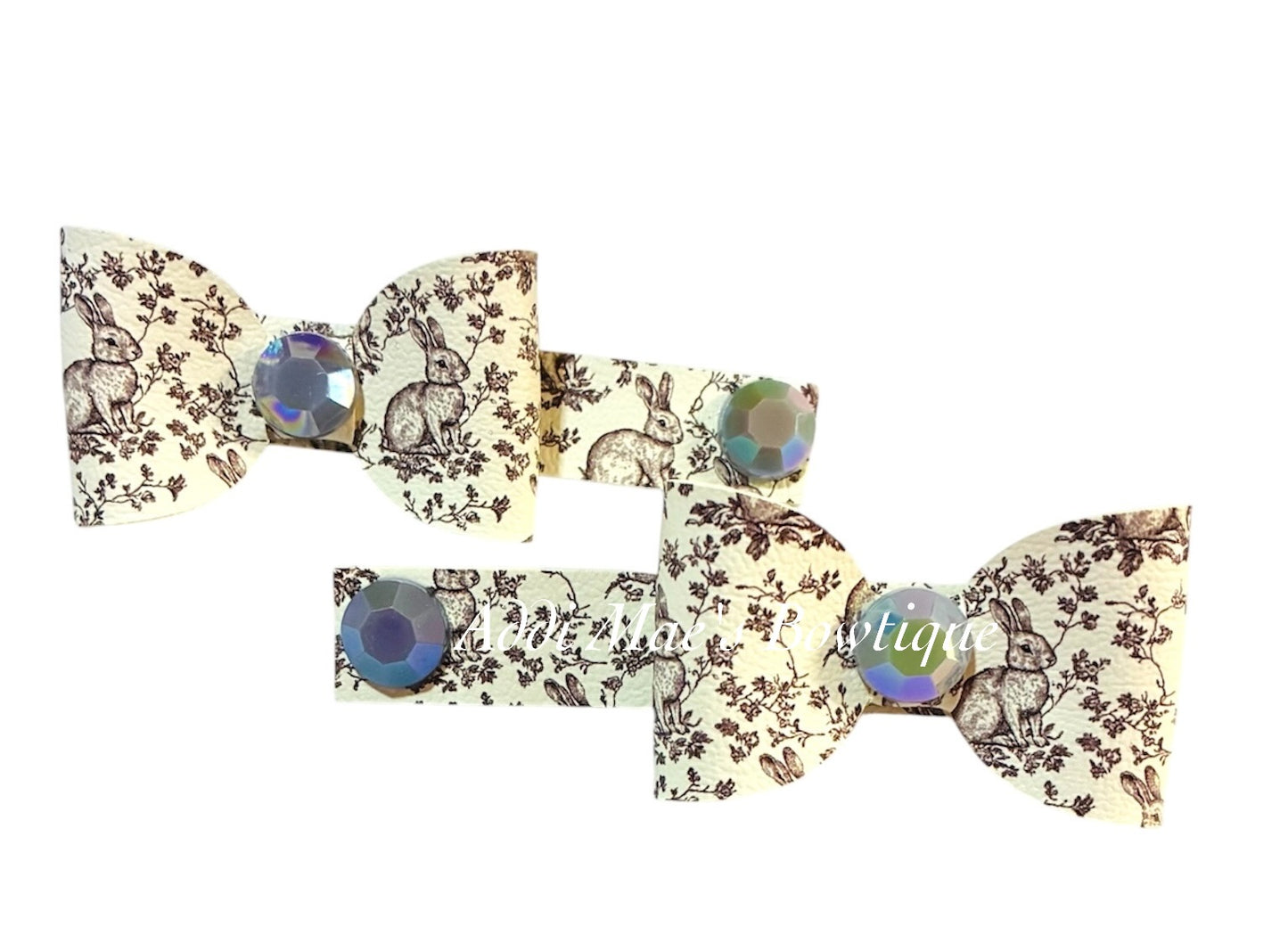 Woodland Toile Rabbit Mini Bow Alligator Clip Set