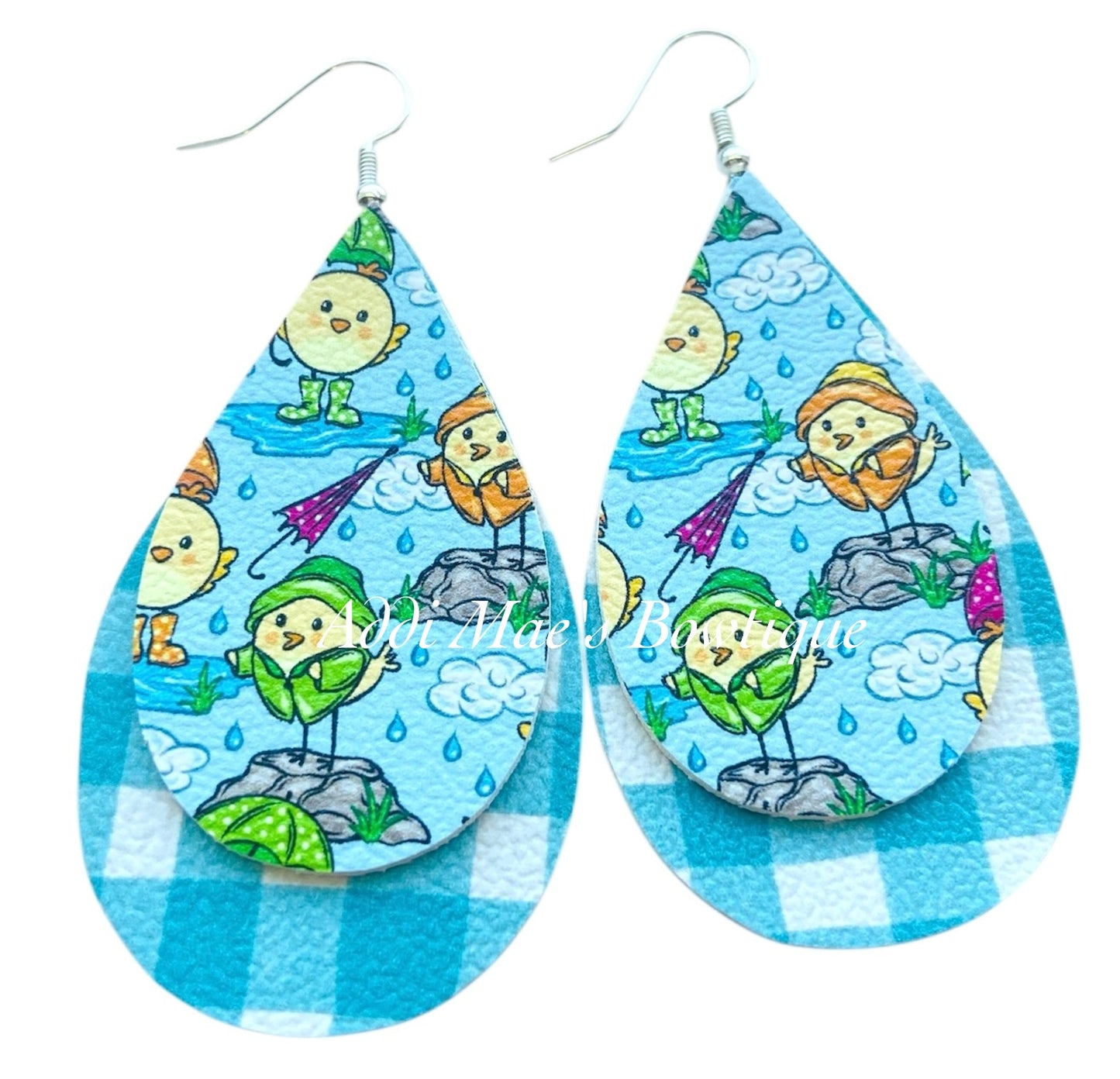 Rainy Day Chicks Gingham Stacked Tear Drop Earrings