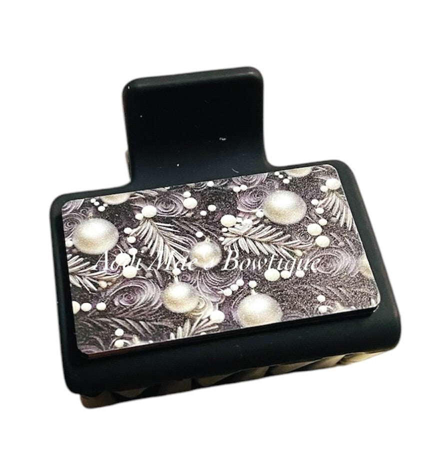 Black and Silver Christmas Ornaments Acrylic Small Claw Clip