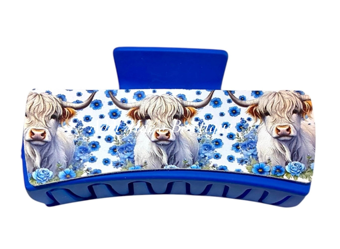 Blue Floral Highland Cow XL Claw Clip