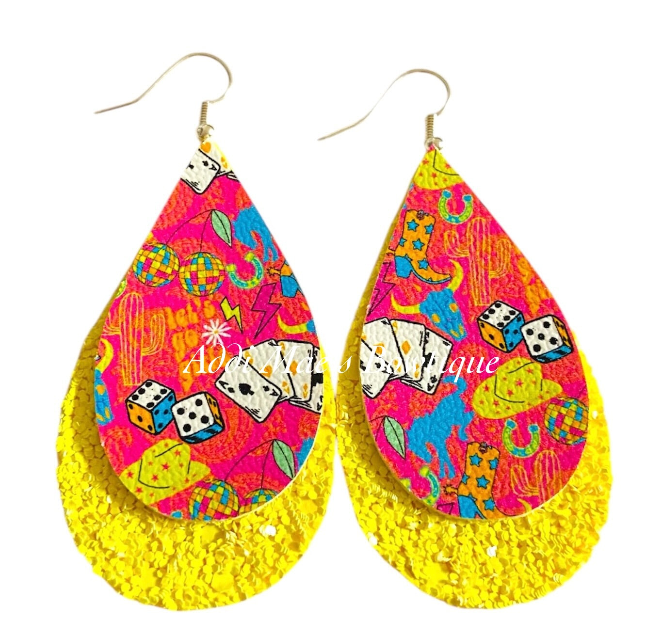 Neon Western Rodeo Stacked Tear Drop Dangle Earrings
