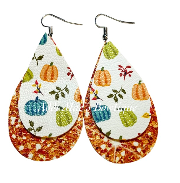 Fall Pumpkins Fall Stacked Tear Drop Dangle Earrings