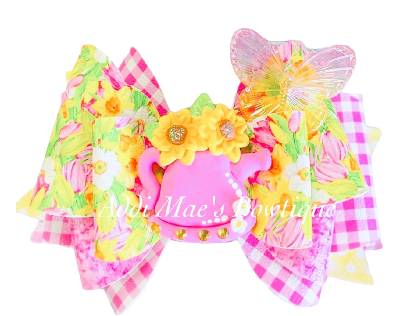 Garden Pink Watering Can Spring Flowers Bow