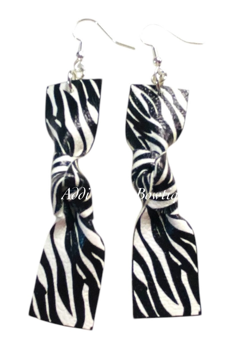 Zebra Print Knotted Dangle Earrings