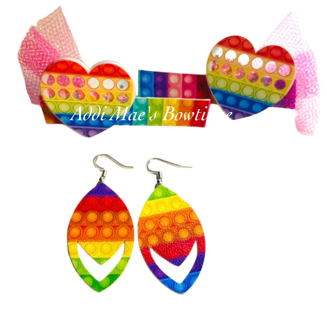 Rainbow Pop Toy Alligator Clip & Earrings Set