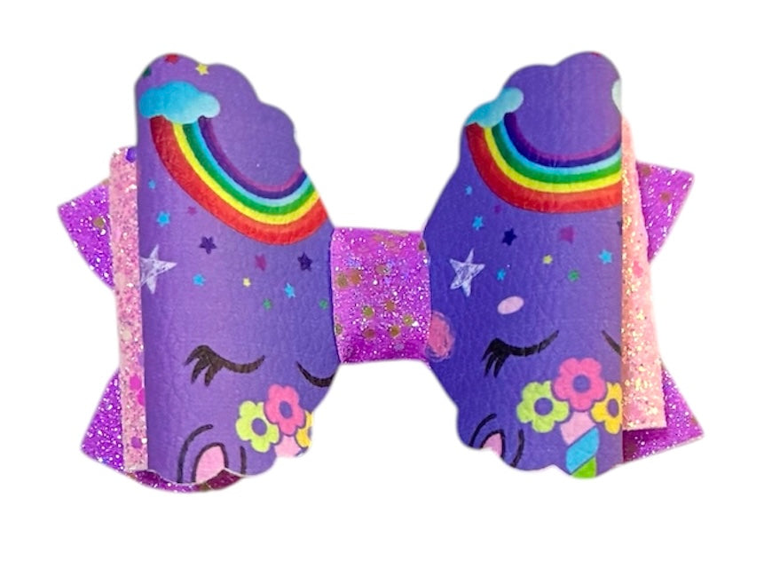 Bright Purple Rainbow Unicorn Bow