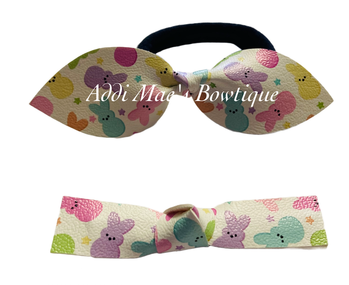 Easter Marshmallow Bunnies Spring Plaid Top Knot Pony, Knotted Clip Set