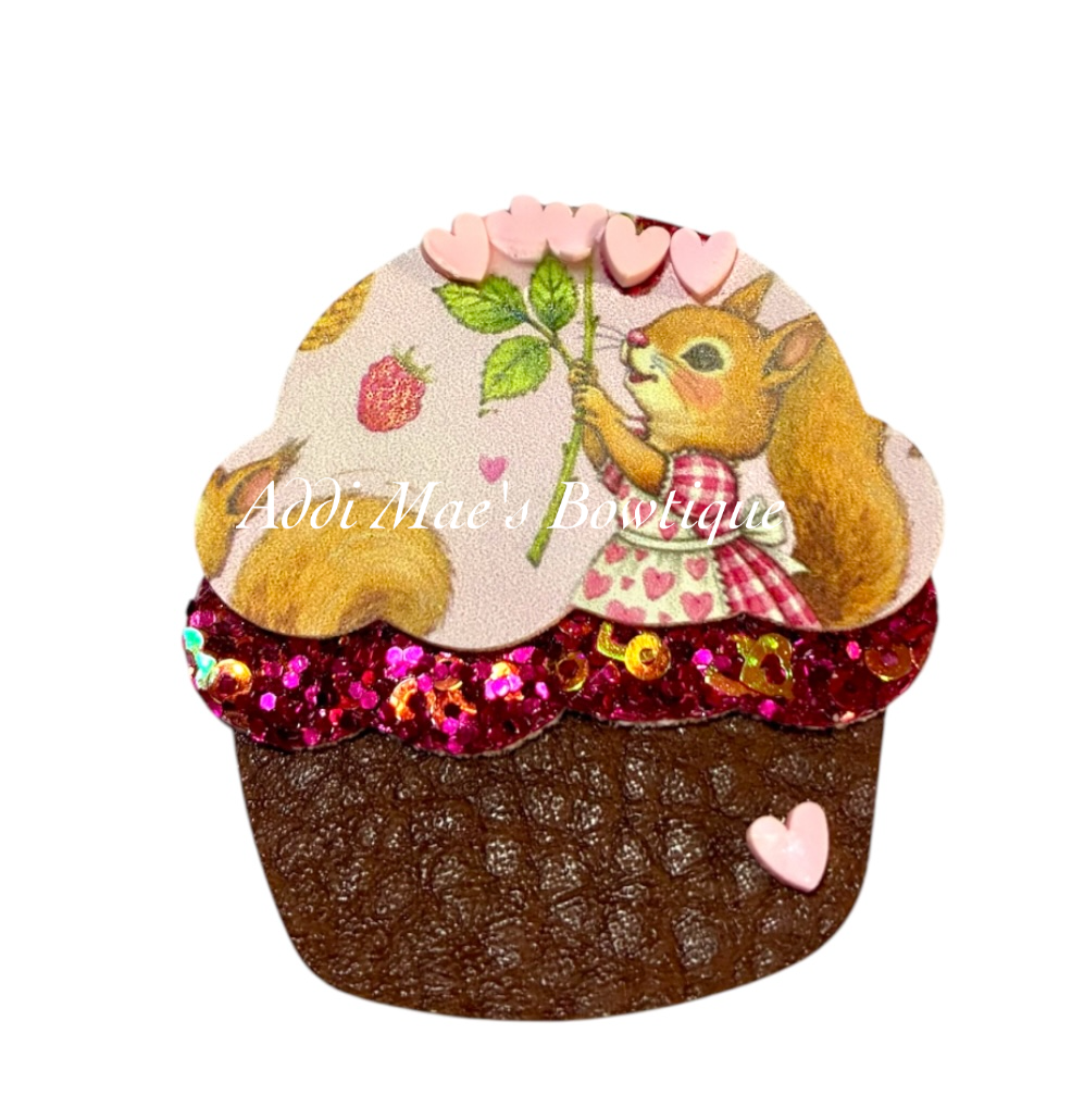 Raspberry Squirrels Cupcake Clip