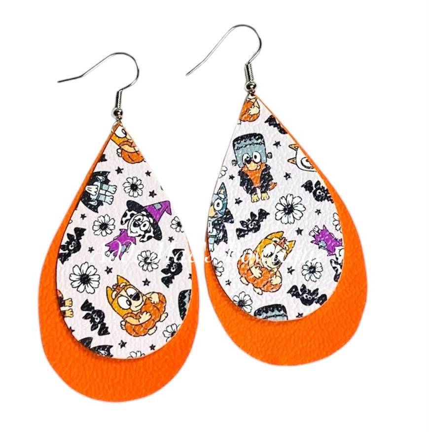 Halloween Cartoon Dog Stacked Tear Drop Dangle Earrings