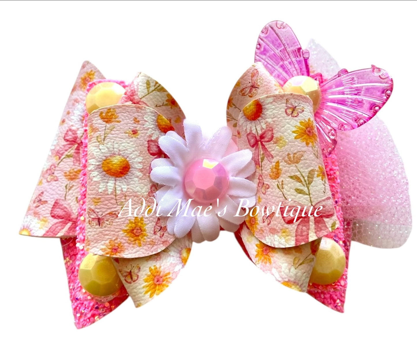 Pink Garden Daisy Bow