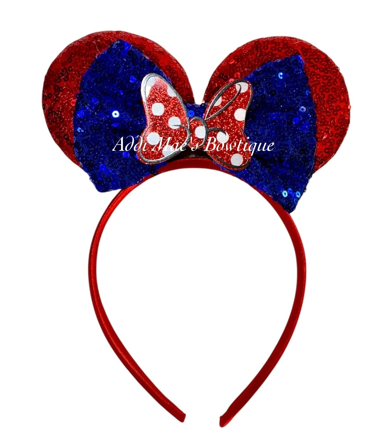 Red & Blue Sequin Mouse Ears Satin Headband