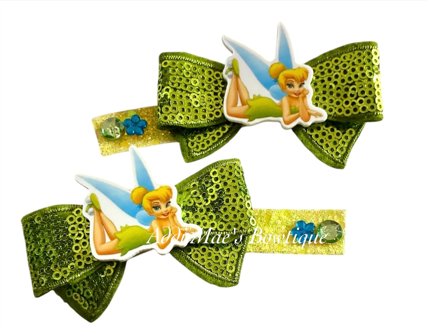 Green Fairy Sequin Bow Alligator Clip Set