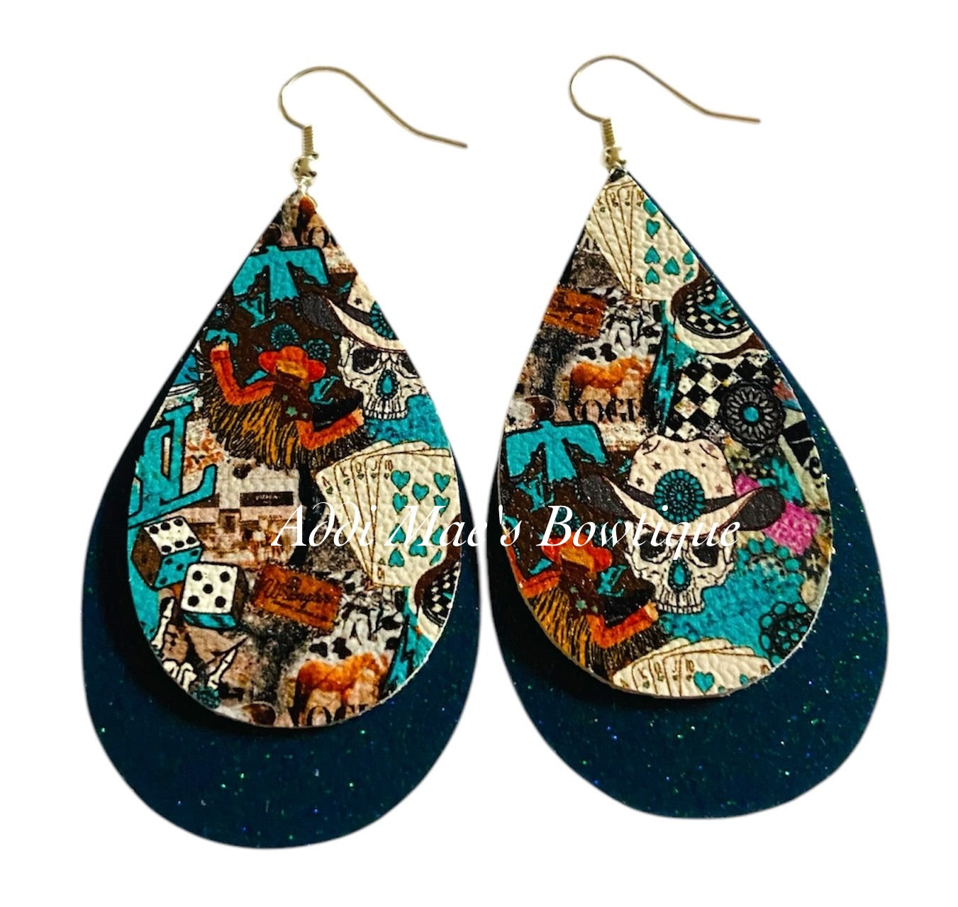 Pop Culture Teal Stacked Tear Drop Dangle Earrings